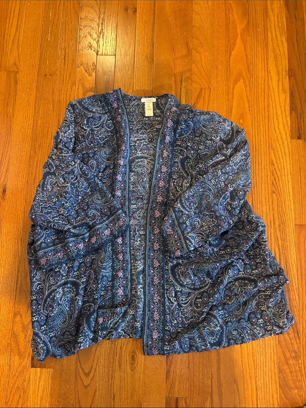Lightweight Open-Front Cardigans in Navy Paisley & Pale Blue Floral - Size M-L - Picture 4 of 12